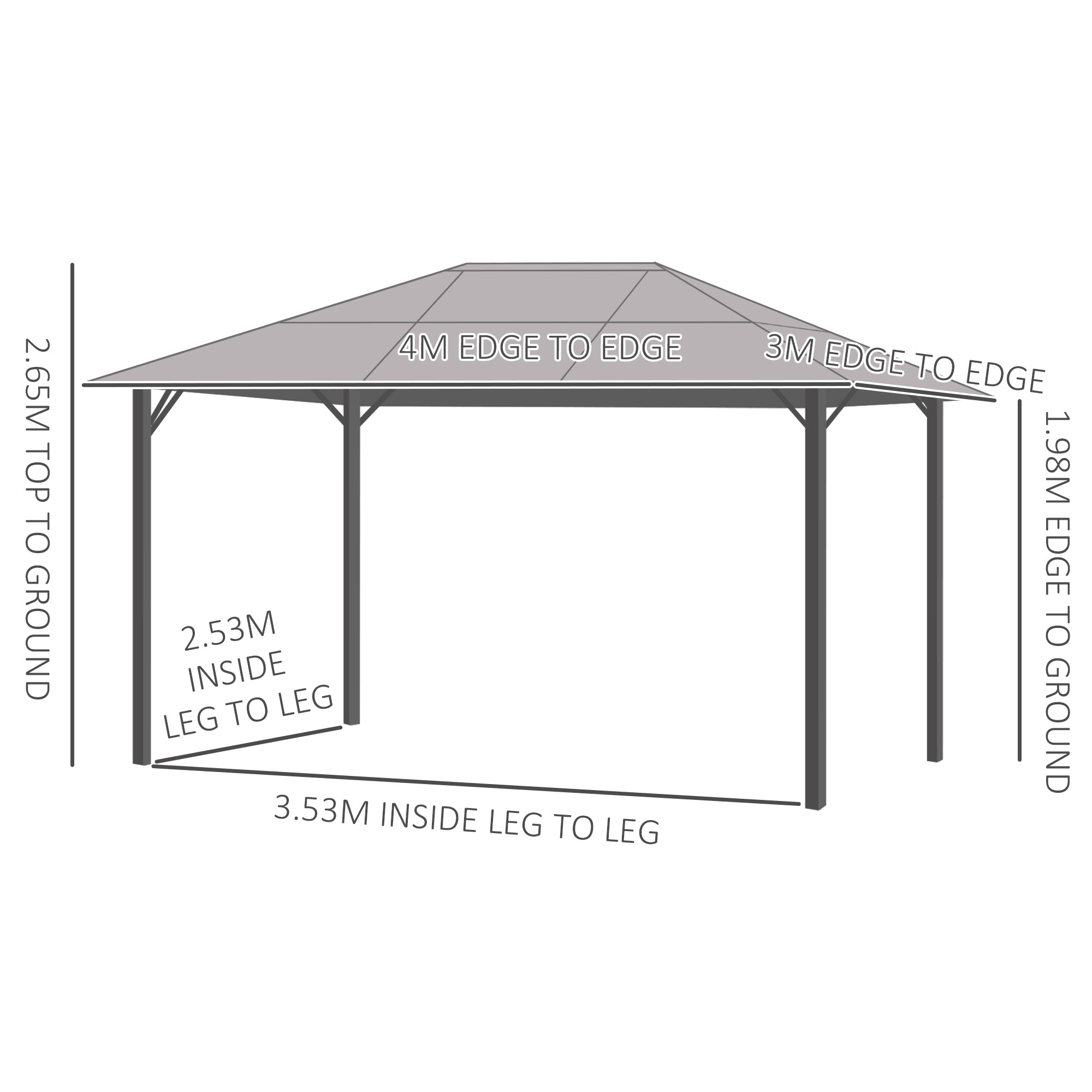 Outsunny 3 x 4m Hardtop Gazebo Canopy with Polycarbonate Roof, Aluminium Frame, Permanent Pavilion Garden Gazebo with Netting and Curtains - Grey 