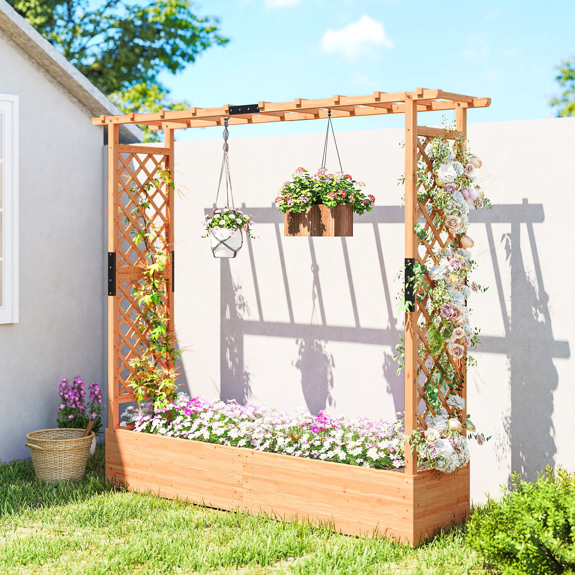 Outsunny Fir Wood 171 x 39 cm Planter and Trellis Garden Bed 