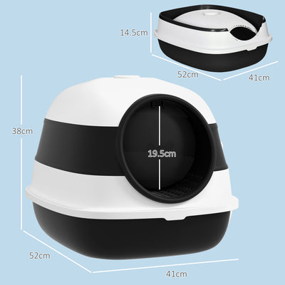 PawHut Foldable Cat Litter Tray with Lid, Deodorant, Scoop, Black 