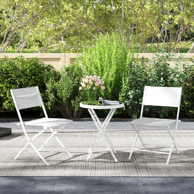 Outsunny 3 Pieces Outdoor Bistro Set, Glass Top Outdoor Table and 2 Folding Chairs with Protecting Feet, White 