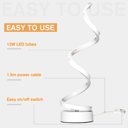 HOMCOM Modern Wave-Shaped LED Table Lamp with Round Metal Base for Living Room, Bedroom, Study, Dining Room, Office, Cool White 6000K, White 