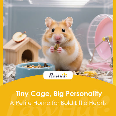 PawHut Wooden Hamster Cage with Detachable 32cm Deep Bottom, Hut, Seesaw, Exercise Wheel, Ramp, 60 x 40 x 75cm, Light Grey 
