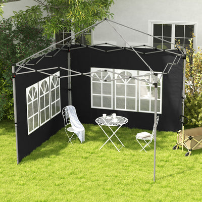 Outsunny Gazebo Side Panels, Sides Replacement with Window for 3x3(m) or 3x4m Pop Up Gazebo, 2 Pack, Black 