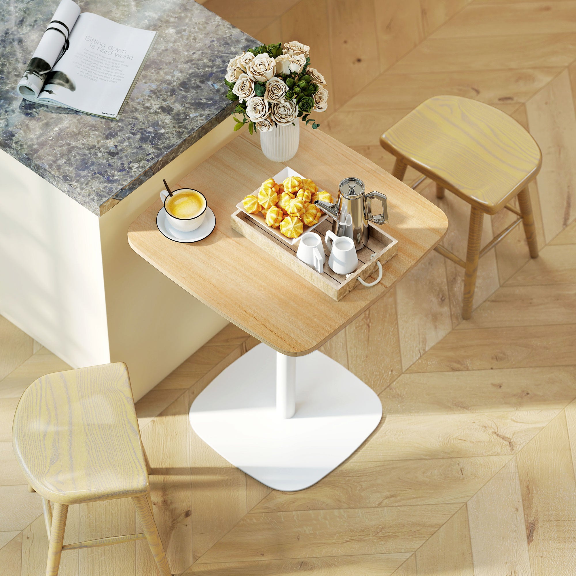 HOMCOM Small Dining Table, 60 cm Square Kitchen Table with Wood-veneer Top and Steel Base - Natural Wood Finish 