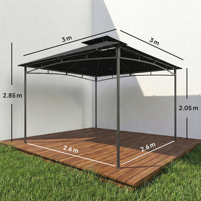 Outsunny 3 x 3 m Gazebo, Garden Gazebo with 2-Tier Roof, Metal Frame, Black 