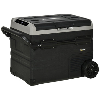 Outsunny 50L Car Refrigerator, Portable Compressor Cooler Box, Fridge Freezer w/ Inner LED Light, Foldable Handles, Cup Holders, 12/24V DC and 110-240V AC for Campervan RV Boat Travel Down to -20\'e2\'84\'83