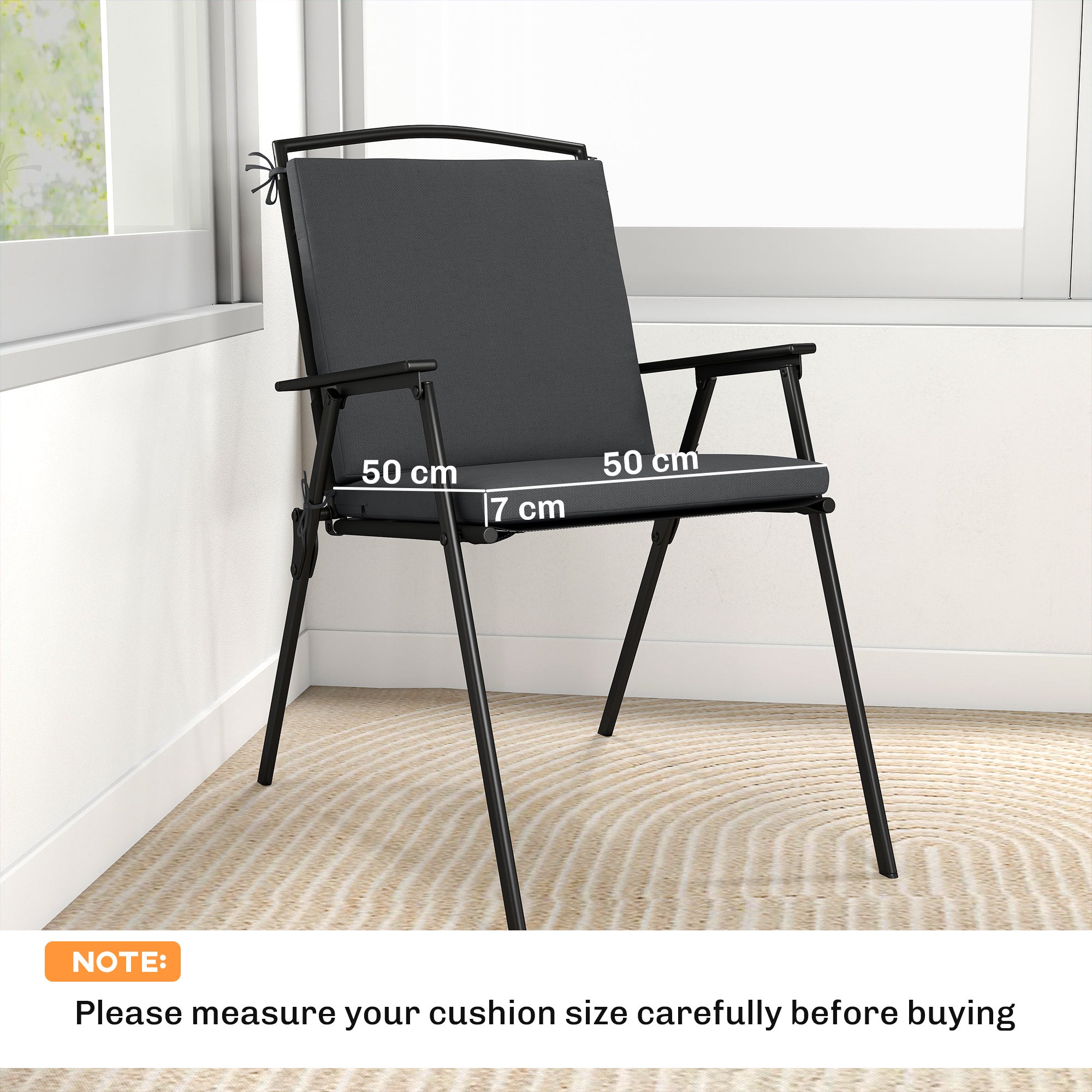 Outsunny Outdoor Seat Cushions Set of 2 with Ties, Waterproof Garden Seat Pads, Dark Grey 