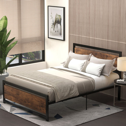 HOMCOM Double Size Metal Bed Frame with Headboard & Footboard, Strong Slat Support Full Bed Frame w/ Underbed Storage Space, Bedroom Furniture For Adults 