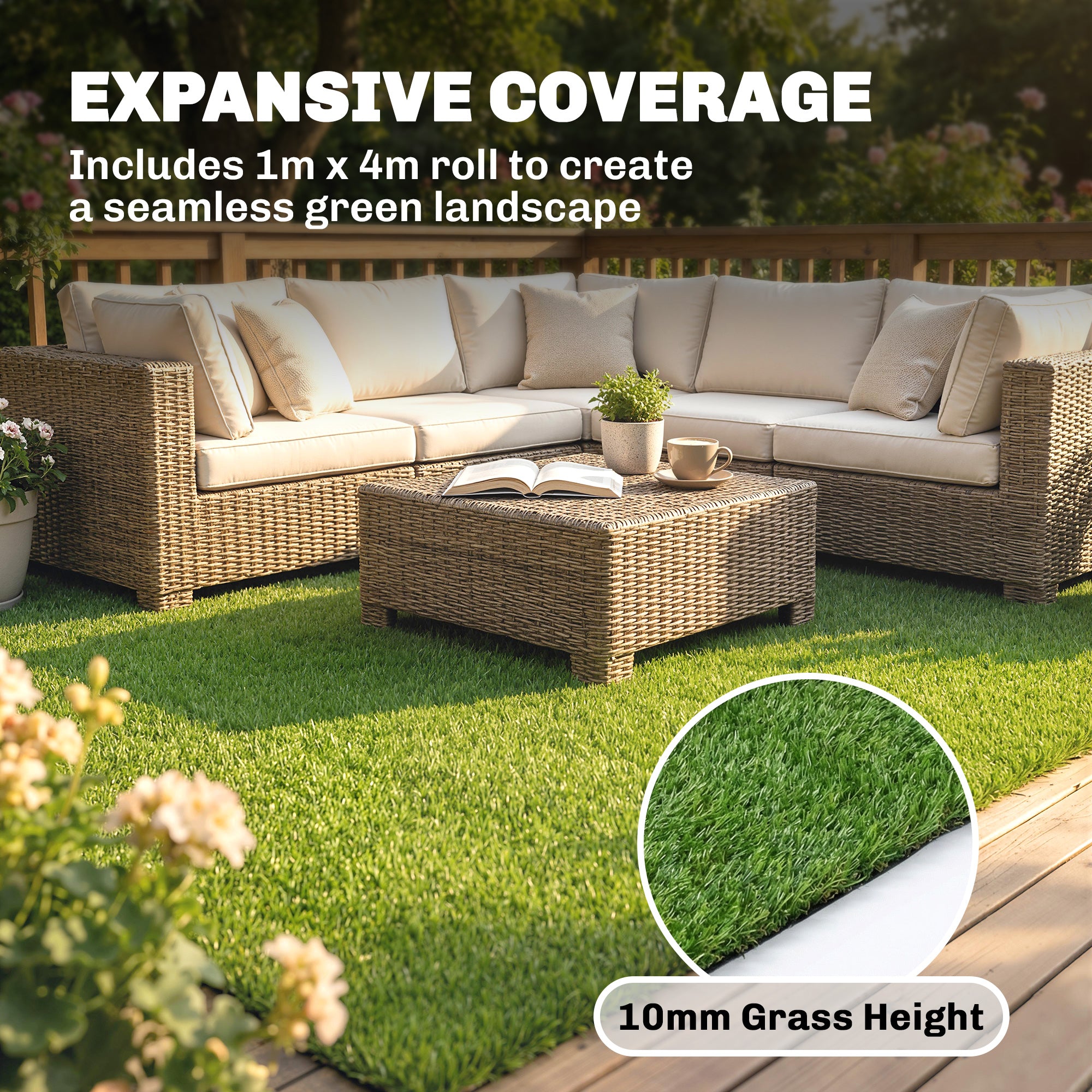 Outsunny Artificial Grass Turf Low Maintenance Realistic Lawn Pet Turf with Drain Holes for Garden 1m x 4m Green 