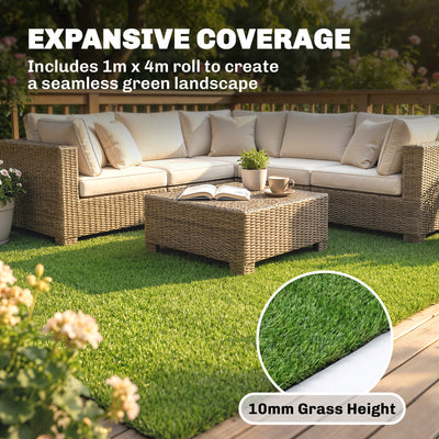 Outsunny Artificial Grass Turf Low Maintenance Realistic Lawn Pet Turf with Drain Holes for Garden 1m x 4m Green 