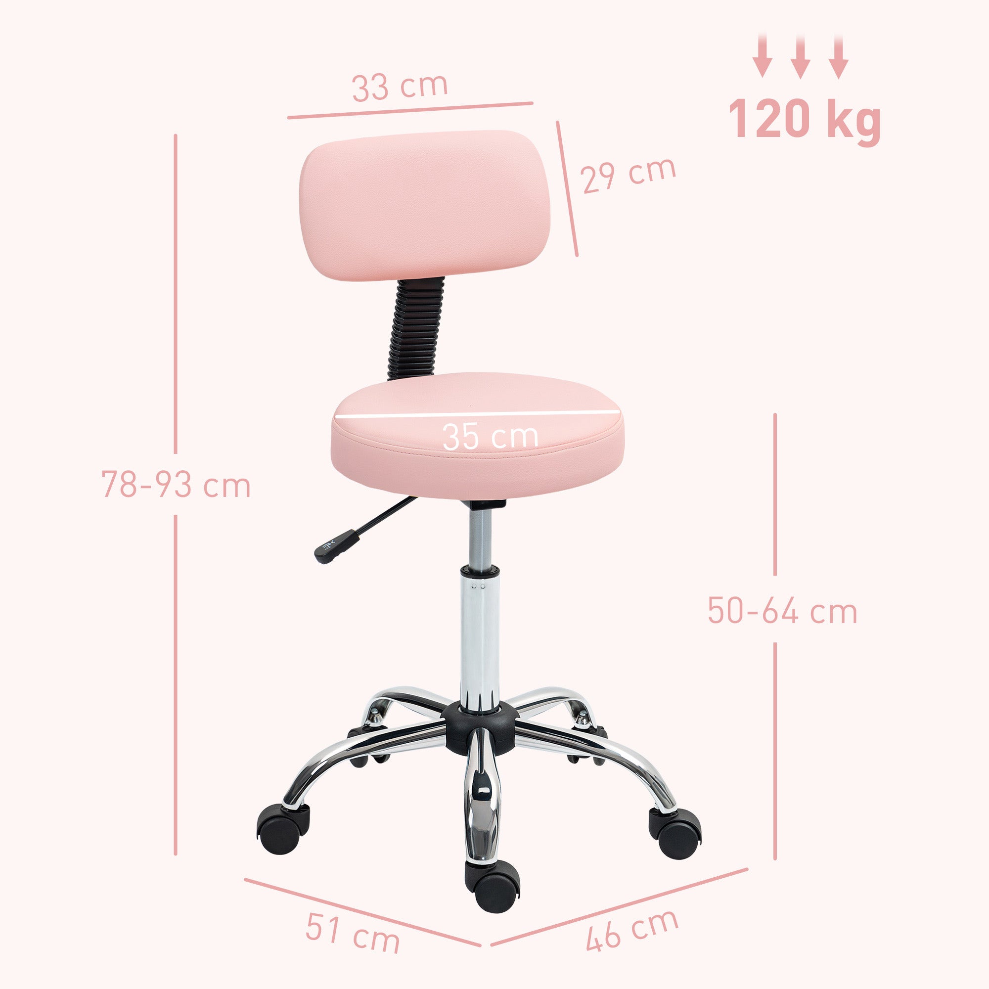 HOMCOM 360\'c2\'b0 Swivel Seat Salon Stool - Pink