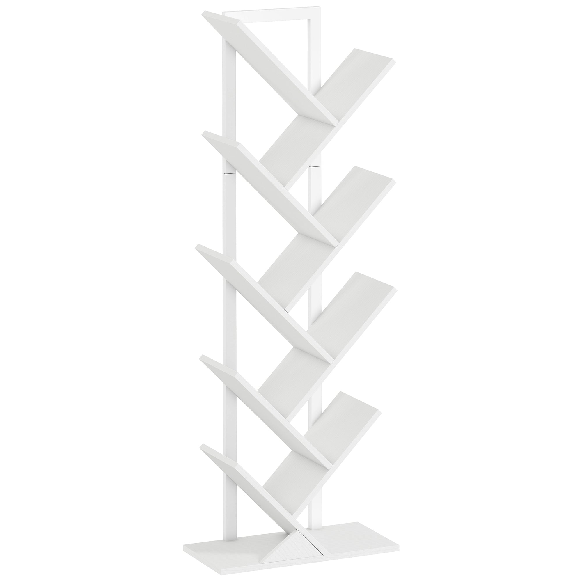 HOMCOM 9-Tier Tree Bookshelf, Industrial Free Standing Bookcase with Steel Frame, Display Storage White 
