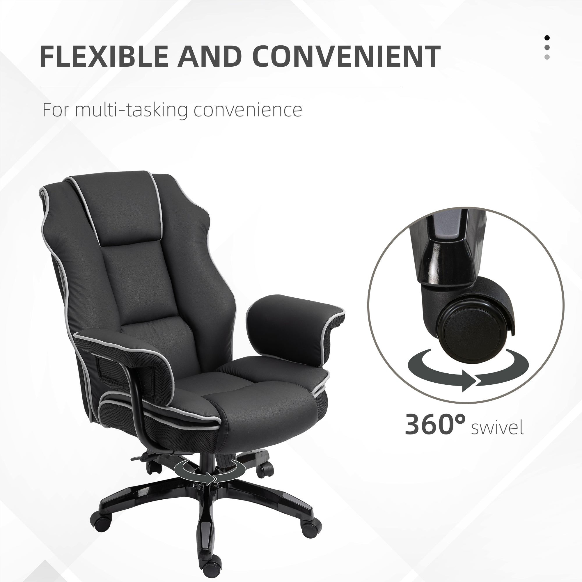 Vinsetto Executive Office Chair, PU Leather High Back Desk Chair with Height Adjustable, Reclining Swivel Computer Chair for Home, Black 