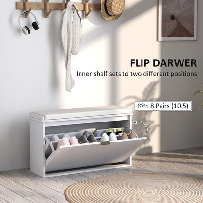HOMCOM Elegant Eight Shoe Bench, with Top Seat - White 