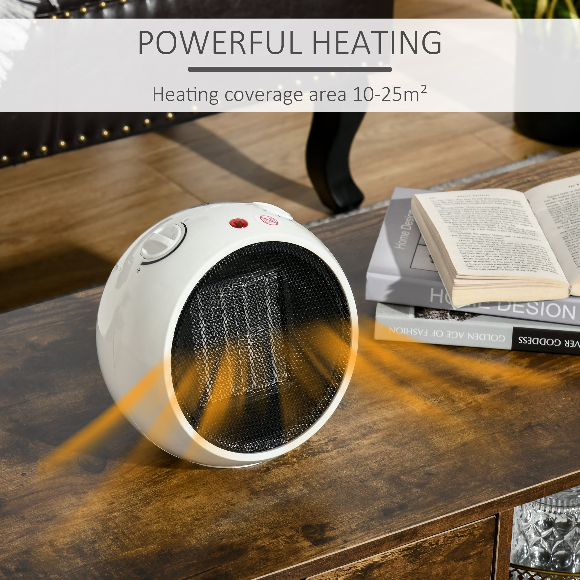 HOMCOM Small Table Top Space Heater, Ceramic Electric Heater with 2 Heat and Fan, Adjustable Temperature, Tip-Over & Overheating Protection, 900W/1500W 