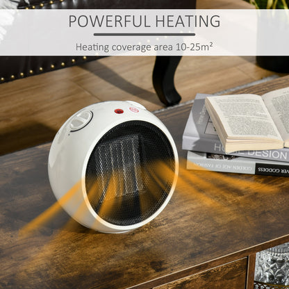 HOMCOM Small Table Top Space Heater, Ceramic Electric Heater with 2 Heat and Fan, Adjustable Temperature, Tip-Over & Overheating Protection, 900W/1500W 