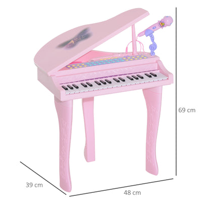 HOMCOM 37 Keys Kids Mini Electronic Keyboard Children Grand Piano with Stool Microphone Light Musical Instrument Educational Game Toy Set (Pink) 
