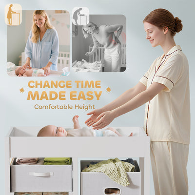 AIYAPLAY Baby Changing Unit with 4 Storage Drawers, Mat for Bedroom Nursery, 84 x 84.5 cm, White 