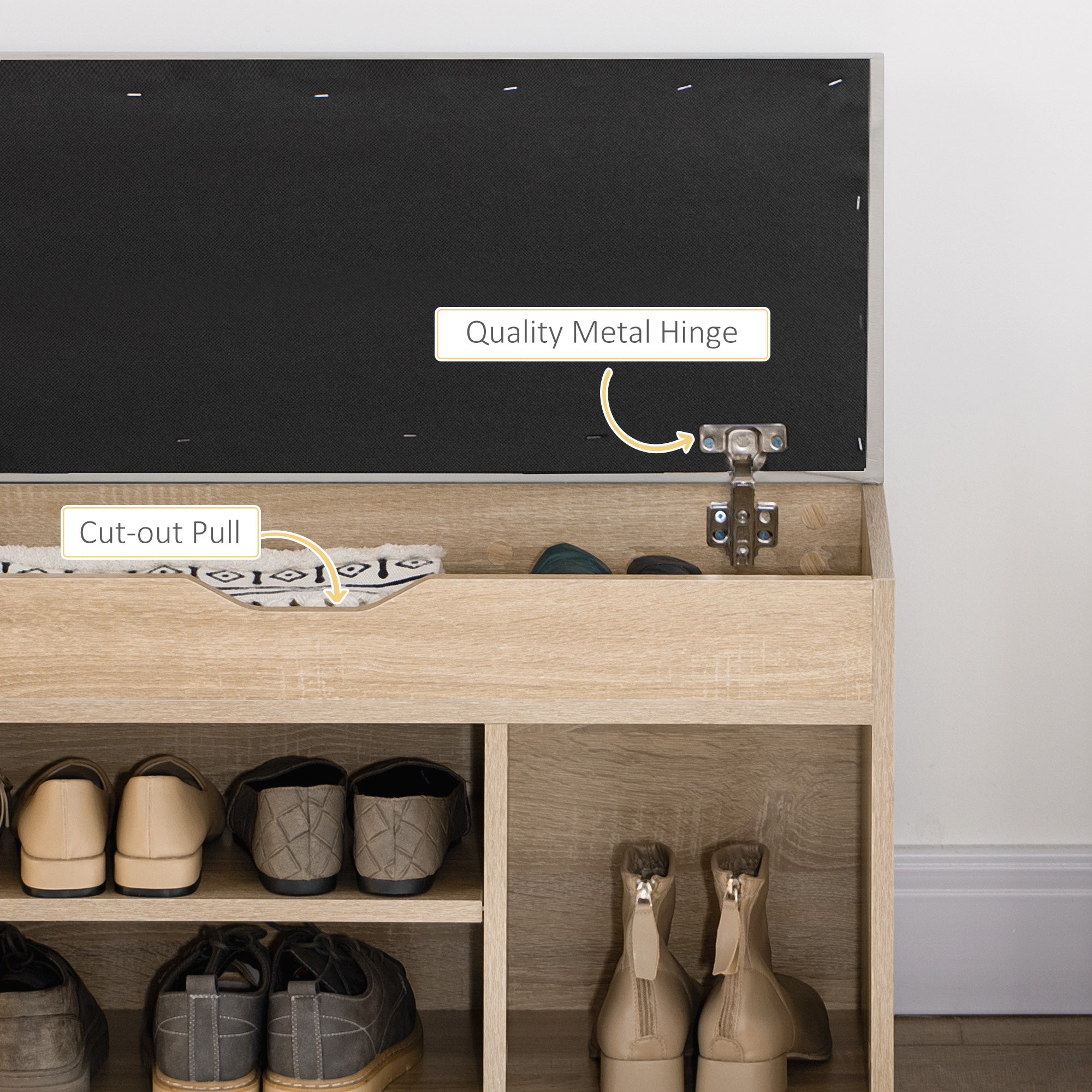 HOMCOM Shoes Cabinet Bench Hidden Storage Padded Seat Organiser Footwear Rack Hallway Oak Tone 