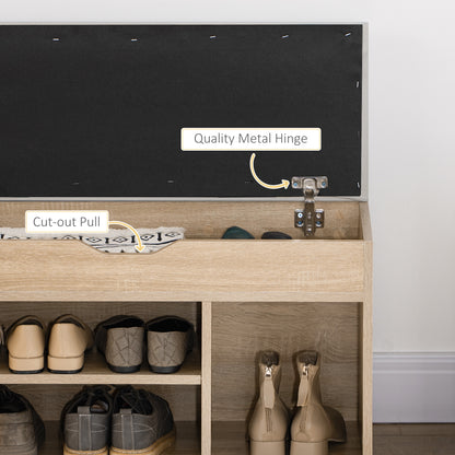 HOMCOM Shoes Cabinet Bench Hidden Storage Padded Seat Organiser Footwear Rack Hallway Oak Tone 