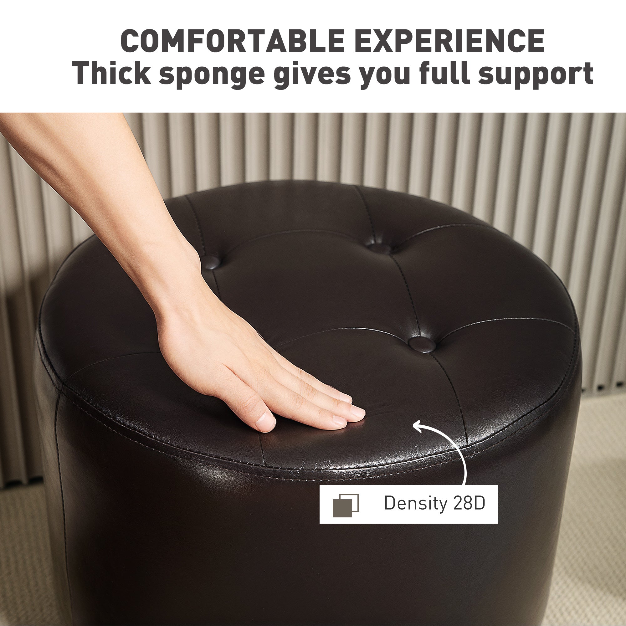 HOMCOM 360\'c2\'b0 Swivel Foot Stool Round PU Footstool with Thick Sponge Padding and Solid Steel Base, Brown