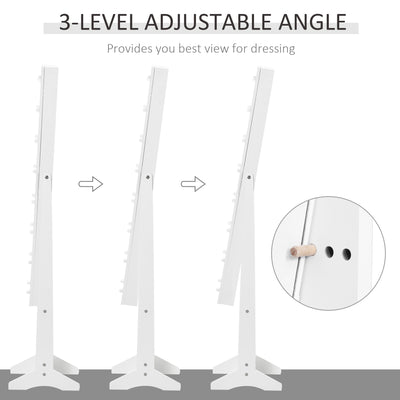HOMCOM Free Standing LED Mirrored Jewelry Cabinet Armoire Floor Organiser W/ 3 Angle Adjustable For Rings Earrings Bracelets Cosmetics Warm White 