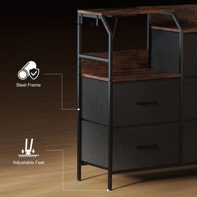 HOMCOM Chest of Eight Drawers, with Charging Station - Brown/Black 
