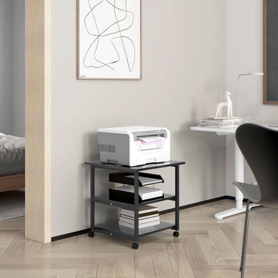 HOMCOM Three-Tier Steel Printer Stand, with Wheels - Black 