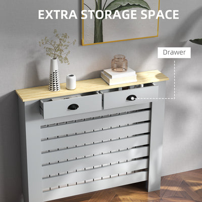 HOMCOM 95.5H x 111Wcm Radiator Cover, with Drawer - Grey 