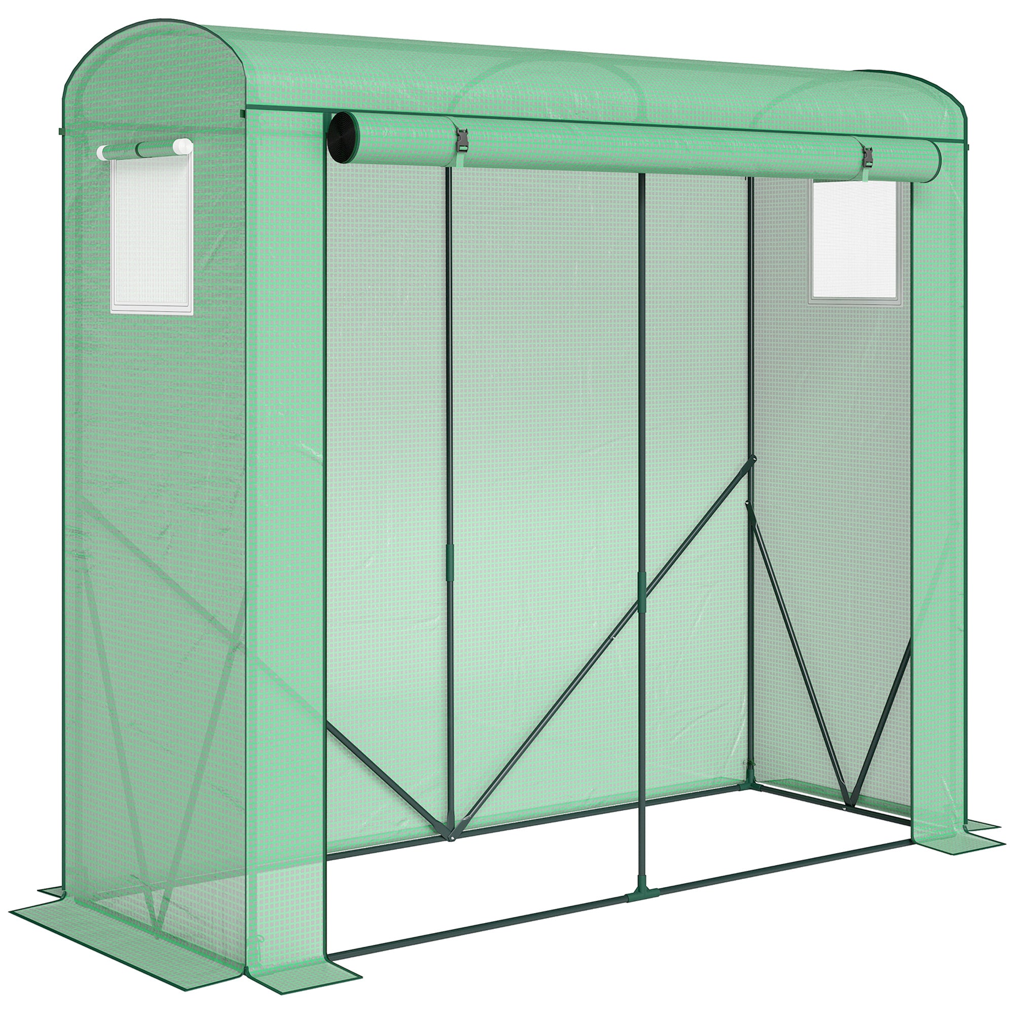 Outsunny Mini Greenhouse, Garden Tomato Growhouse with Roll-Up Door and 2 Mesh Windows, PE Cover, 200 x 75 x 188 cm, Green 