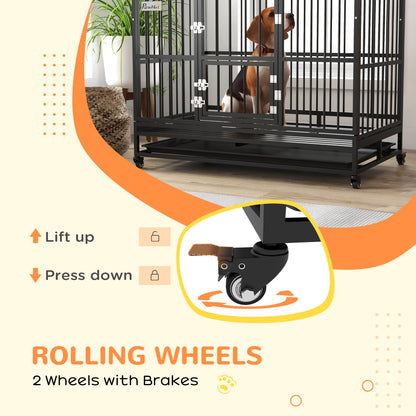 PawHut 48" Heavy Duty Dog Crate on Wheels, with Removable Tray, Openable Top, for L, XL Dogs - Black 