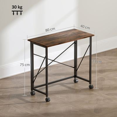 HOMCOM 80 cm Folding Desk on Wheels - Rustic Brown 