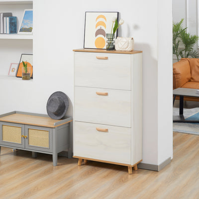 HOMCOM Narrow Shoe Cabinet, Slim Shoe Storage Cabinet with 3 Flip Drawers and Adjustable Shelves, 12 Pair of Shoes Organizer for Hallway, Entryway, Cream White 