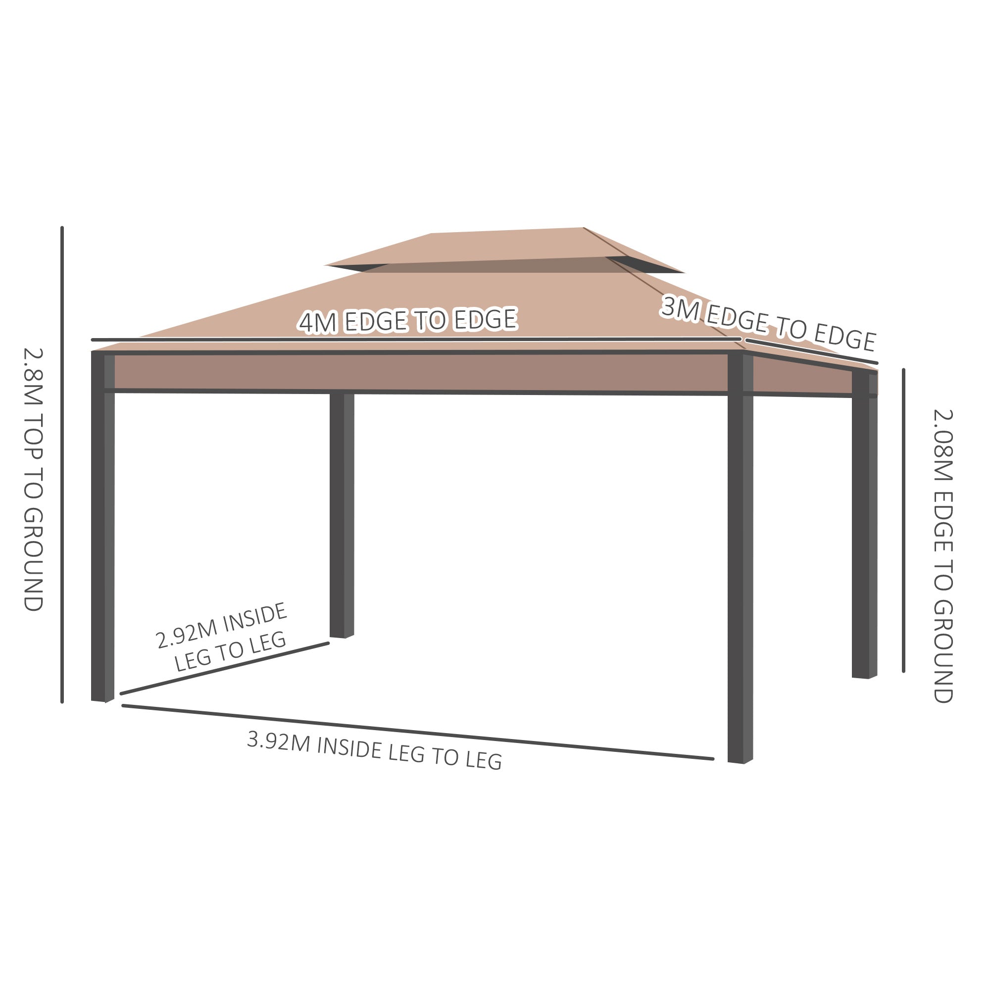 Outsunny 3 x 4m Garden Gazebo, Double Roof Marquee Canopy Shelter with Sidewalls, Solid Steel Frame for Garden, Lawn, Backyard and Deck 