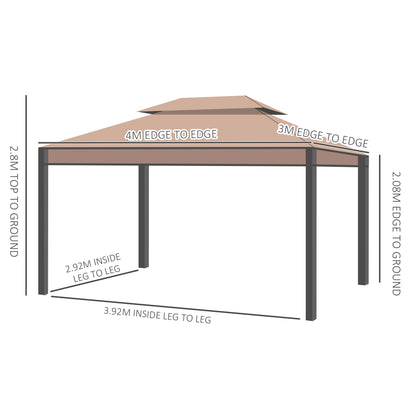 Outsunny 3 x 4m Garden Gazebo, Double Roof Marquee Canopy Shelter with Sidewalls, Solid Steel Frame for Garden, Lawn, Backyard and Deck 