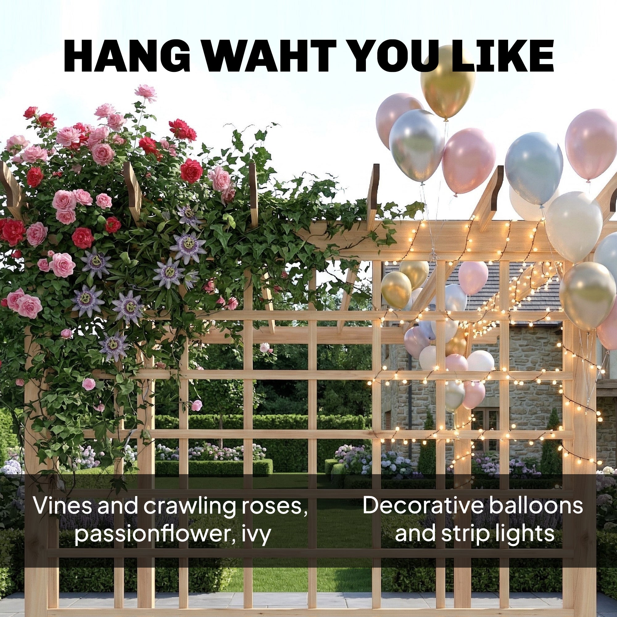 Outsunny 3 x 3 m Wooden Pergola Kit, Garden Pergola Gazebo Arch with Trellis for Climbing Vines, Flowers, Nature Wood Finish 
