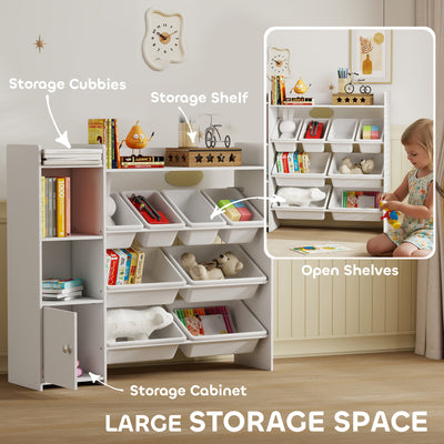 AIYAPLAY Toy Storage Unit with 8 Removable Bins, Storage Shelves, Cabinet, White 