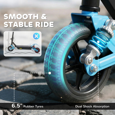 AIYAPLAY Foldable Kids Electric Scooter with LCD Display, Dual Shock Absorption, Up to 15 KM/H, Max Range 6 KM for Age 6-14, Blue 
