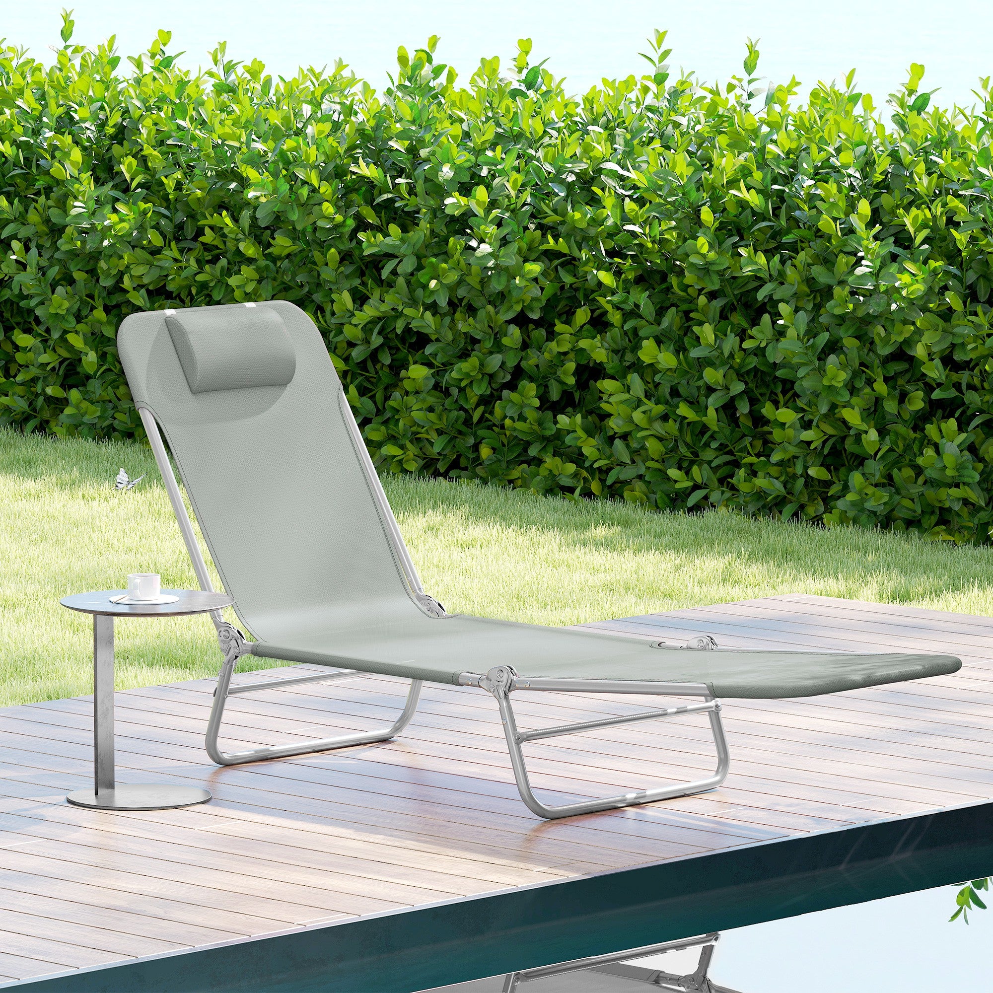 Outsunny Steel Frame Sun Lounger, with Reclining Back - Light Grey 