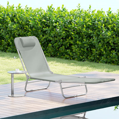 Outsunny Steel Frame Sun Lounger, with Reclining Back - Light Grey 