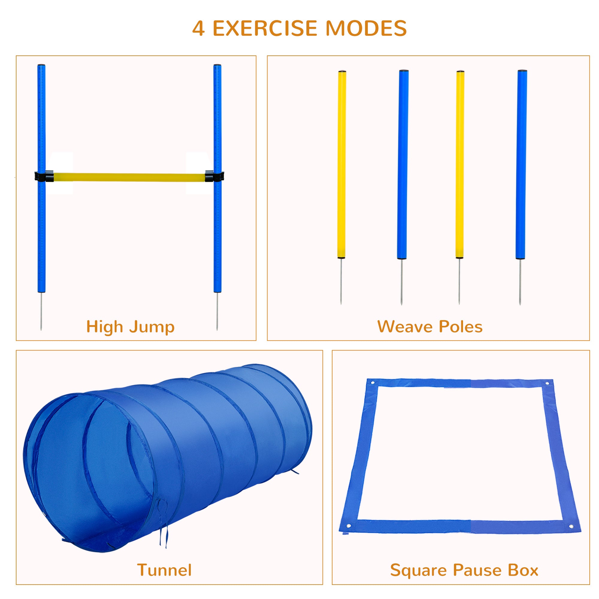 PawHut Pet Agility Training Equipment Dog Play Run Jump Obedience Training Set Adjustable (Poles + Hurdle + Tunnel + Pause Box) 
