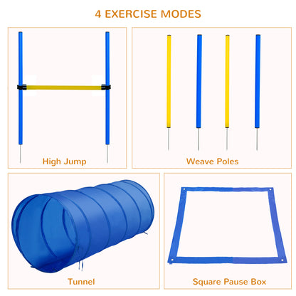 PawHut Pet Agility Training Equipment Dog Play Run Jump Obedience Training Set Adjustable (Poles + Hurdle + Tunnel + Pause Box) 