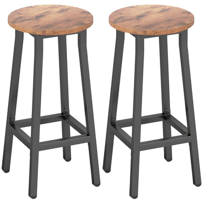 HOMCOM Bar Stools Set of 2 Breakfast Bar Stools with Footrest, Industrial Round, 32 x 32 x 65 cm, Rustic Brown 