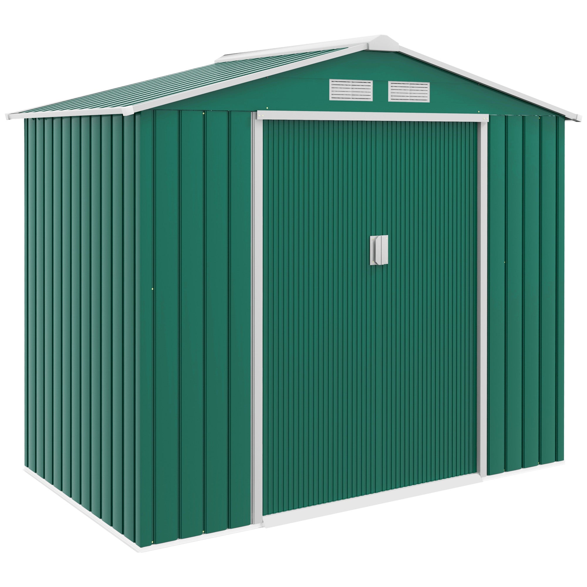 Outsunny 7 x 4ft Metal Garden Shed, Outdoor Storage Tool House with Ventilation Slots, Foundation Kit and Lockable Double Doors, Green 