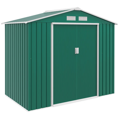 Outsunny 7 x 4ft Metal Garden Shed, Outdoor Storage Tool House with Ventilation Slots, Foundation Kit and Lockable Double Doors, Green 