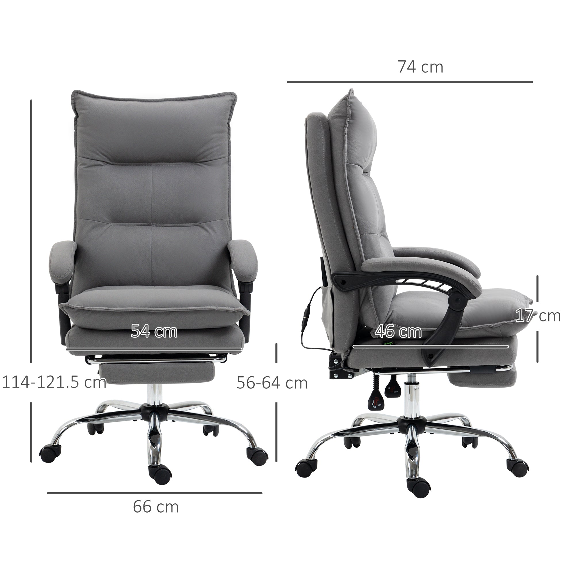 Vinsetto Massage Office Chair with Footrest, Desk Chair with 6 Point Massage and Heat, 155\'c2\'b0 Reclining Back for Home, Thick Padding, Grey
