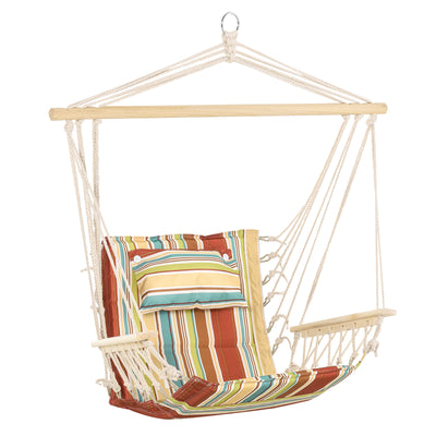 Outsunny Hanging Hammock Chair Swing Chair Thick Rope Frame Safe Wide Seat Indoor Outdoor Home, Patio, Yard, Garde Spot Stylish Multi-Color Stripe 