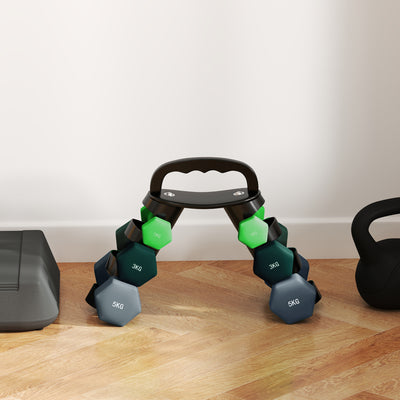 SPORTNOW Dumbbells Set with Storage Rack, 2 x 1kg, 2 x 3kg, 2 x 5kg, Green 
