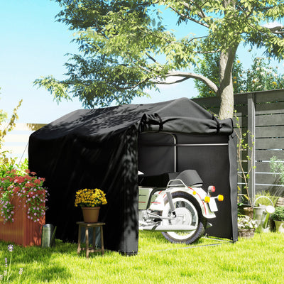 Outsunny 2.2 x 1.6 m Garden Storage Tent, Waterproof Anti-UV Bike Tent with Roll-up Zipper Door, Galvanised Outdoor Storage Shelter Carport for Bike, Motorbike, Garden Tools, Black 