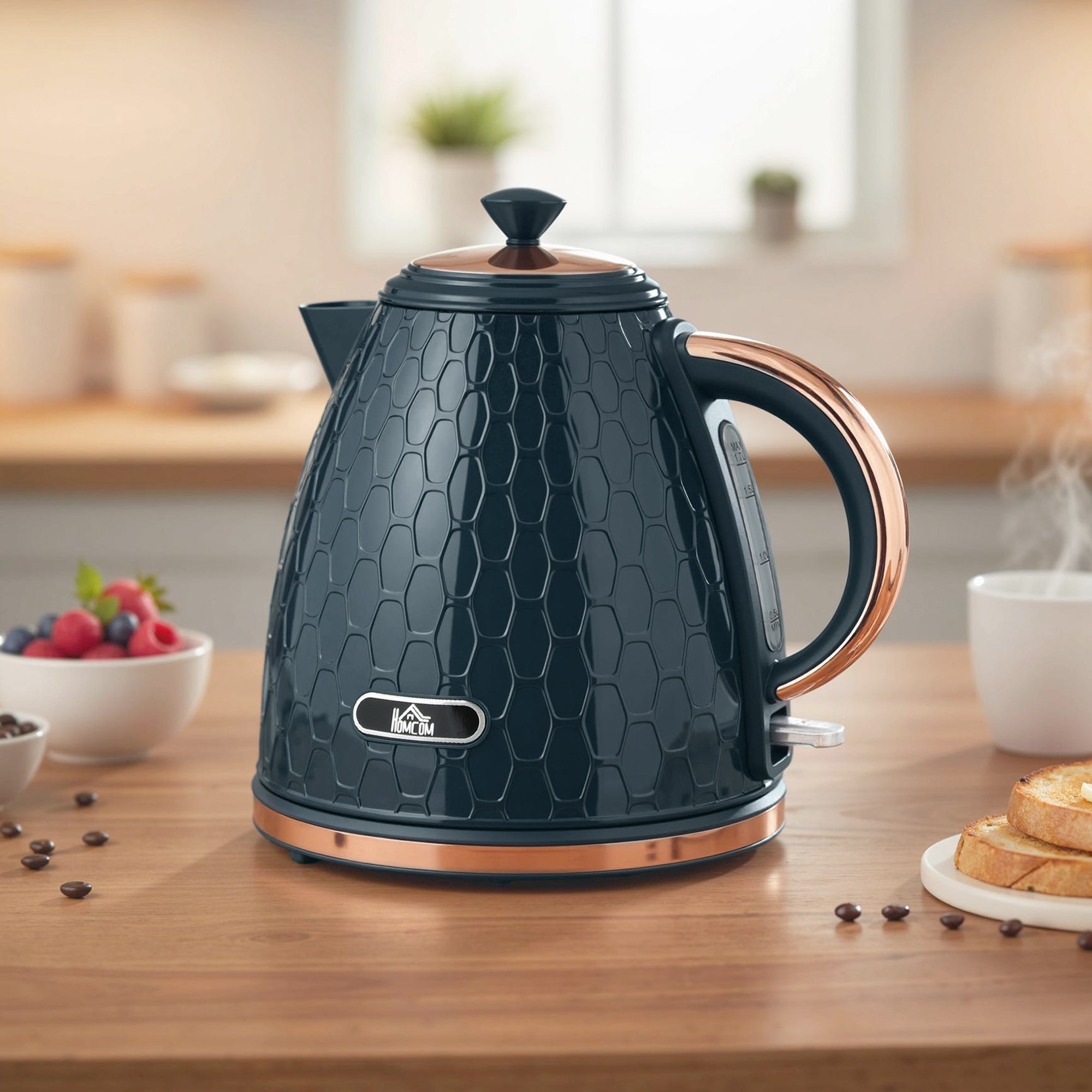 HOMCOM 3000W Rapid Boil Honeycomb Kettle - Dark Blue 